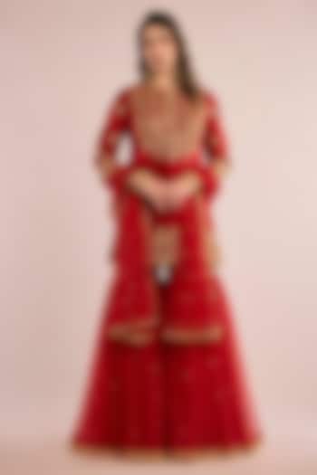 Maroon Dupion Sequin Embroidered Gharara Set by Saina kapoor at Pernia's Pop Up Shop