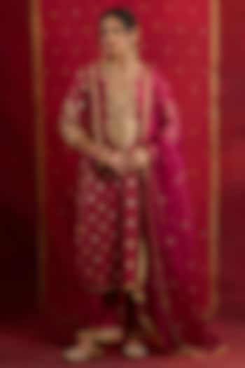 Plum Banarasi Brocade & Chanderi Sequins Embroidered Kurta Set by saina kapoor at Pernia's Pop Up Shop