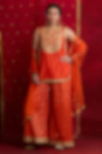 Orange Banarasi Brocade & Chanderi Sequins Embroidered Kurta Set by saina kapoor at Pernia's Pop Up Shop