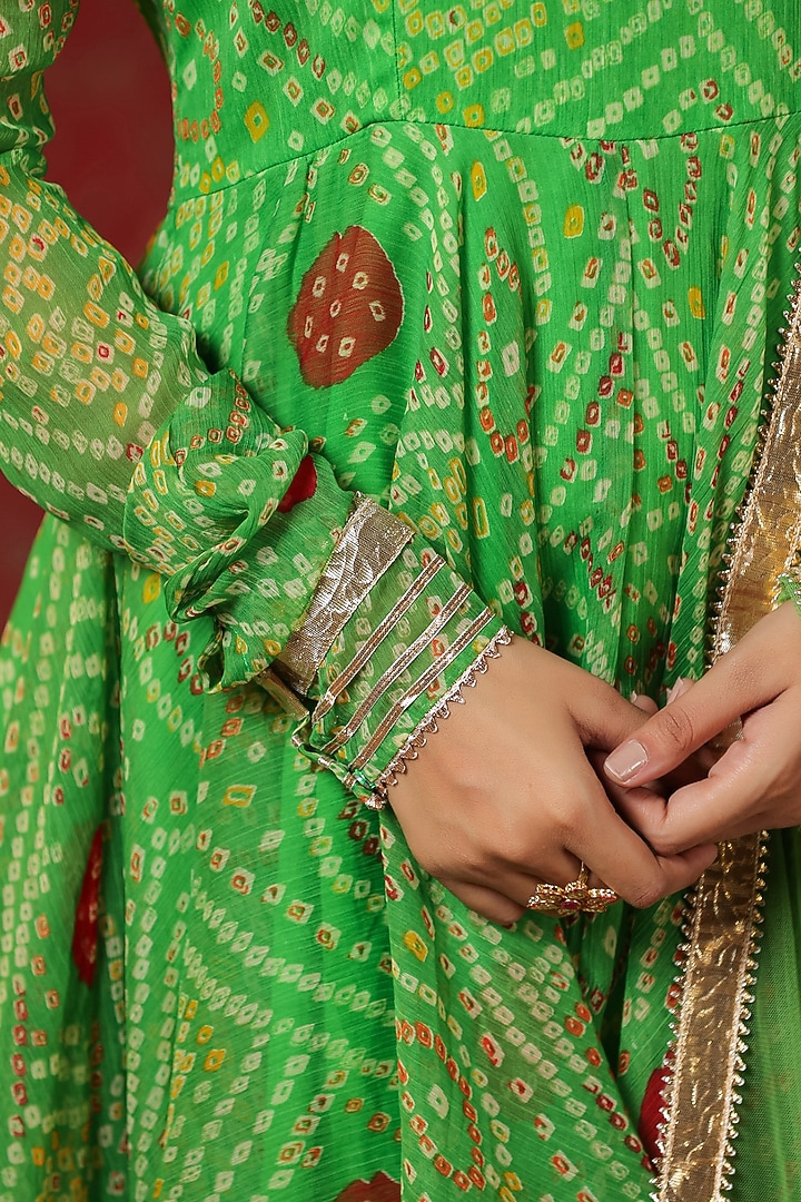 Apple Green Chiffon Bandhani Printed Sharara Set by SAMAAYA JAIPUR at Pernia's Pop Up Shop