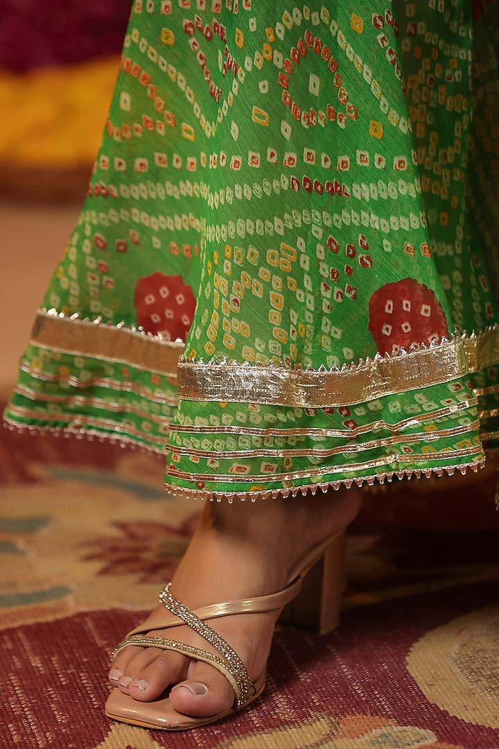 Apple Green Chiffon Bandhani Printed Sharara Set by SAMAAYA JAIPUR at Pernia's Pop Up Shop