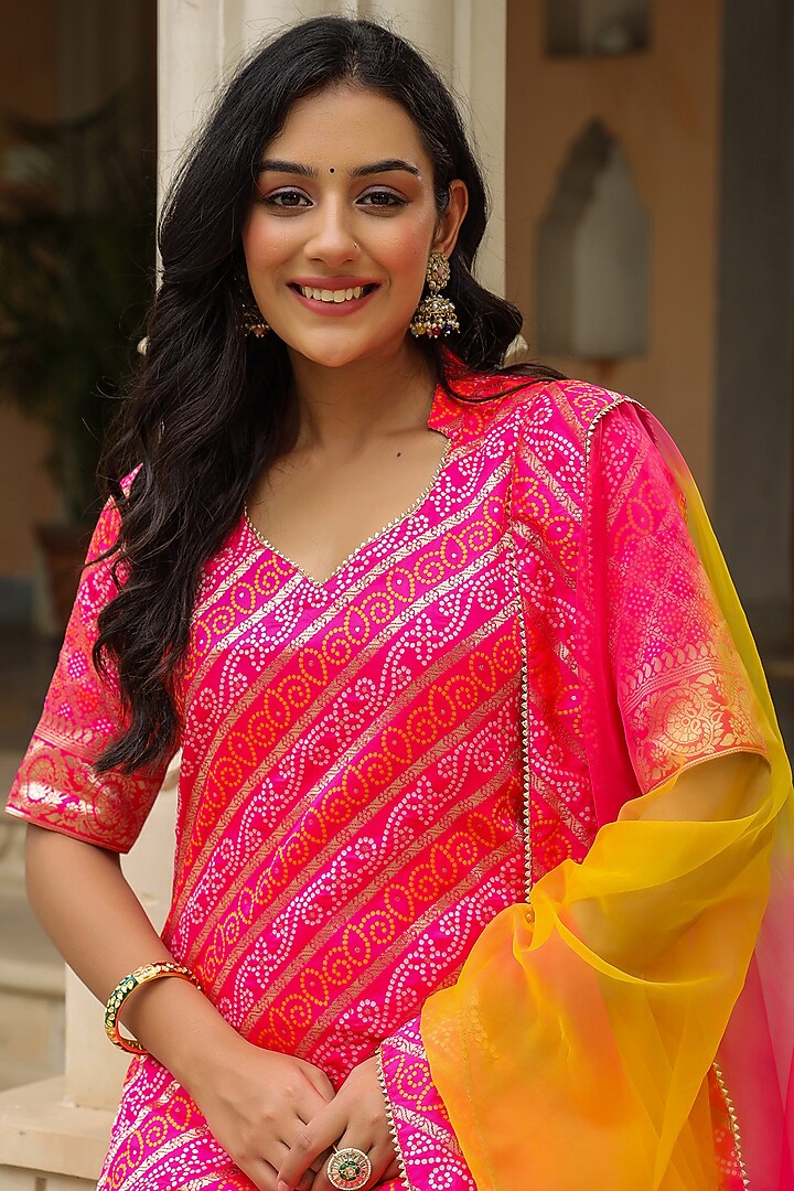 Yellow Cotton Silk Bandhani Printed Kalidar Sharara Set by SAMAAYA JAIPUR at Pernia's Pop Up Shop