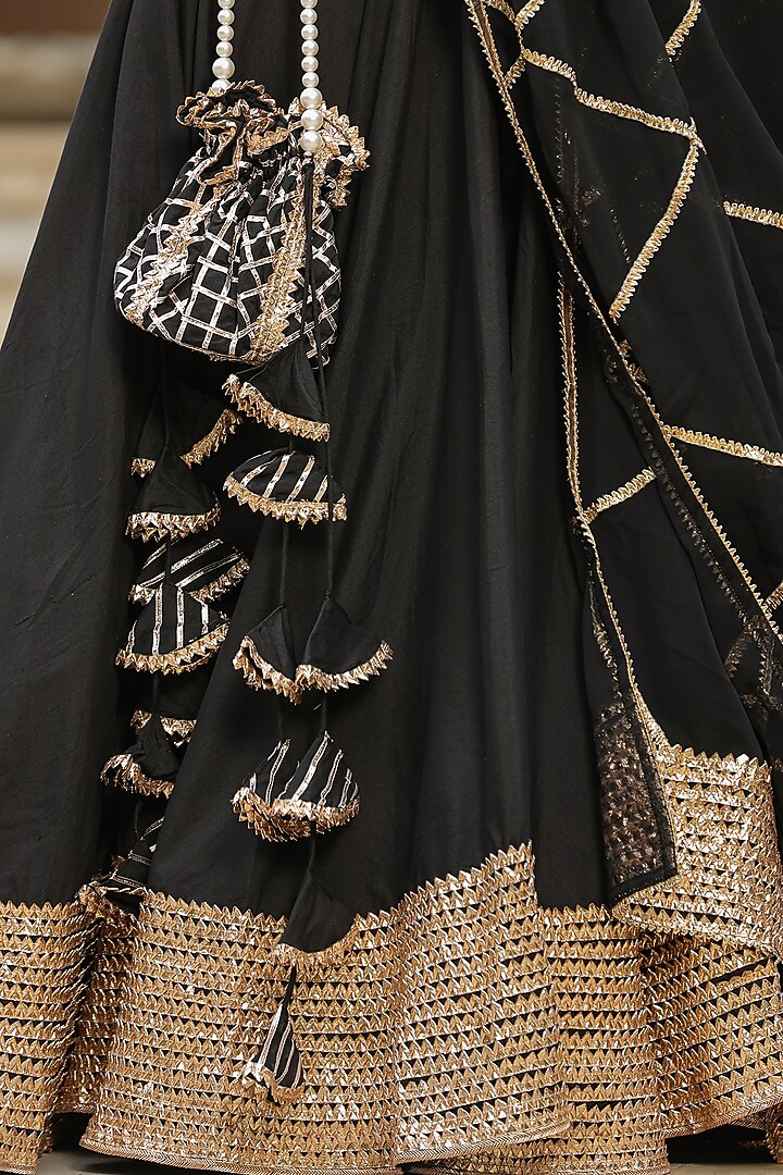 Black Pure Cotton Silk Gota Embellished Lehenga Set by SAMAAYA JAIPUR at Pernia's Pop Up Shop