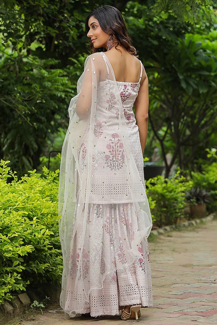 Cream Cotton Chikankari Embroidered & Digital Printed Sharara Set by SAMAAYA JAIPUR at Pernia's Pop Up Shop