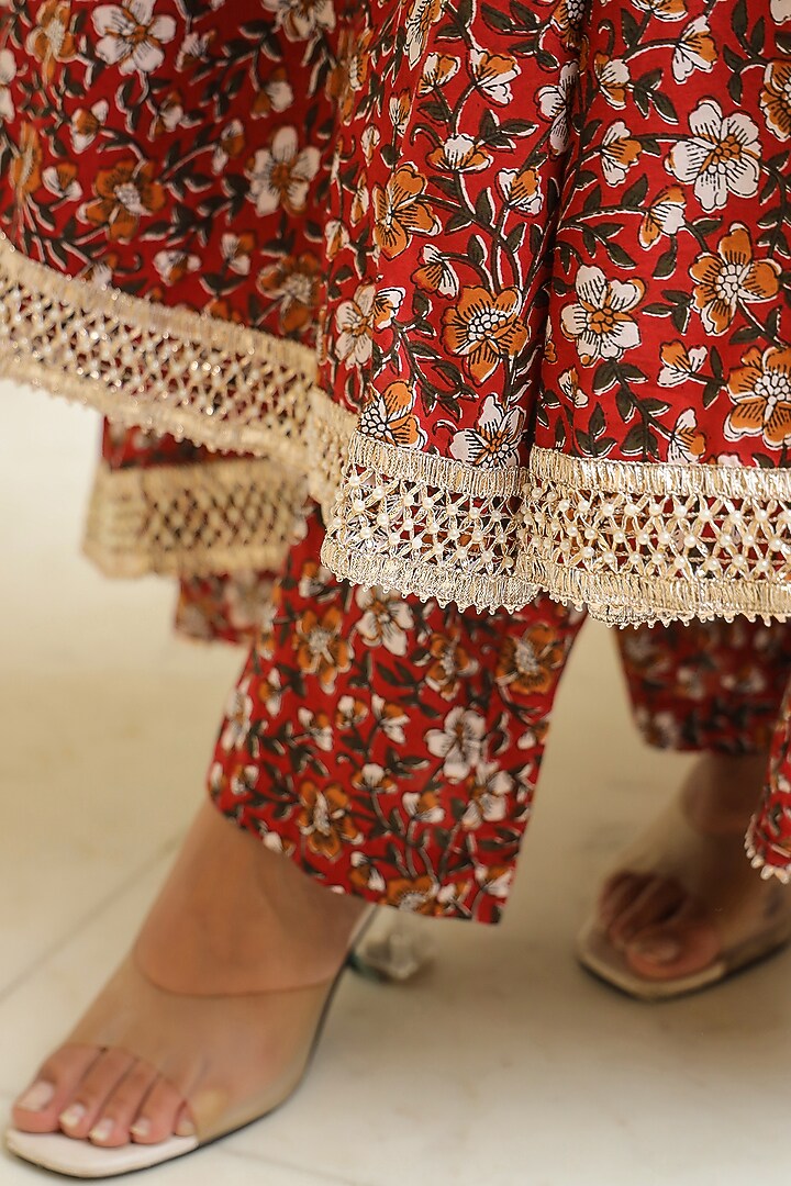 Maroon Cotton Block Printed Maxi Summer Dress by SAMAAYA JAIPUR at Pernia's Pop Up Shop