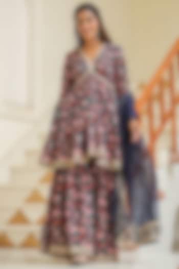 Blue Cotton Hand-Block Printed Sharara Set by SAMAAYA JAIPUR at Pernia's Pop Up Shop