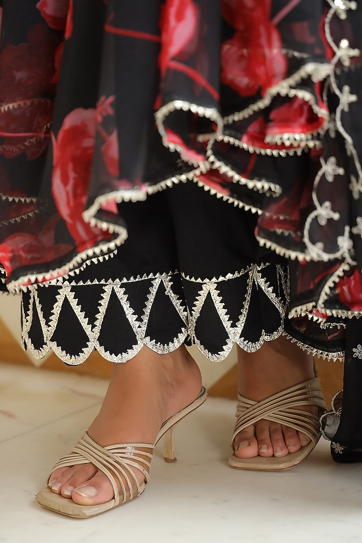 Black Chiffon Digital Printed Anarkali Set by SAMAAYA JAIPUR at Pernia's Pop Up Shop
