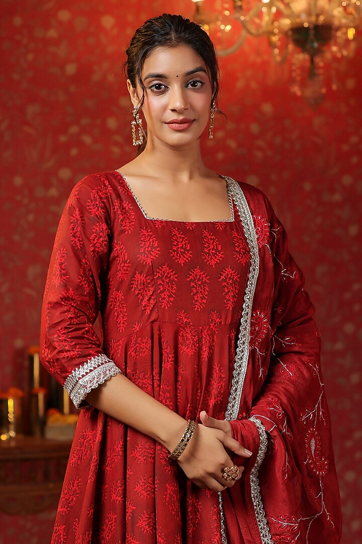 Maroon Cotton Printed Anarkali Set by SAMAAYA JAIPUR at Pernia's Pop Up Shop