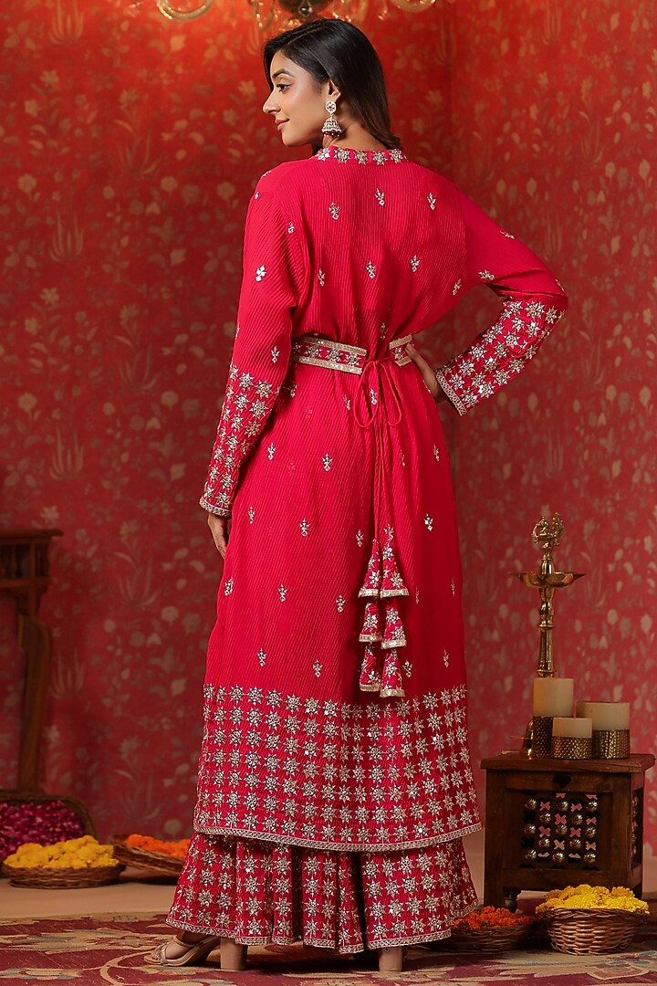 Red Georgette Sequins Embroidered Jacket Set by SAMAAYA JAIPUR at Pernia's Pop Up Shop