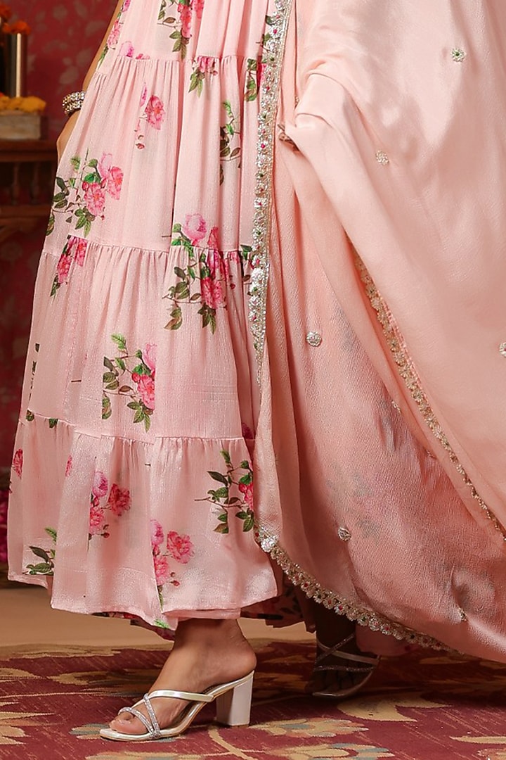 Pink Chinon Digital Printed Tiered Anarkali Set by SAMAAYA JAIPUR at Pernia's Pop Up Shop