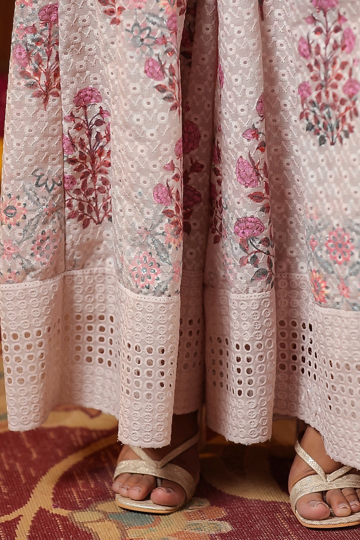 Cream Cotton Schiffli Block Printed Sharara Set by SAMAAYA JAIPUR at Pernia's Pop Up Shop