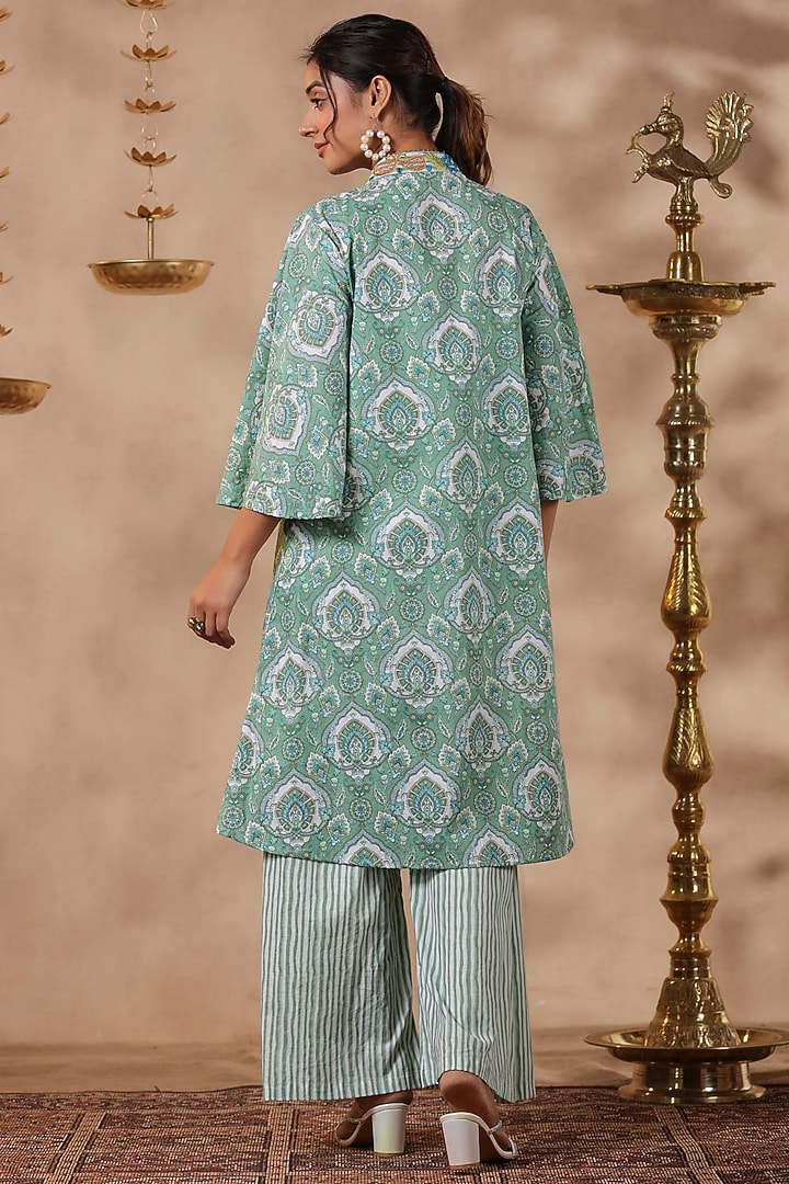 Green Cotton Hand Block Printed Co-Ord Set by SAMAAYA JAIPUR at Pernia's Pop Up Shop