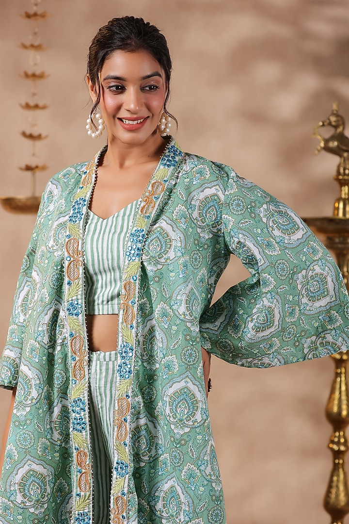 Green Cotton Hand Block Printed Co-Ord Set by SAMAAYA JAIPUR at Pernia's Pop Up Shop