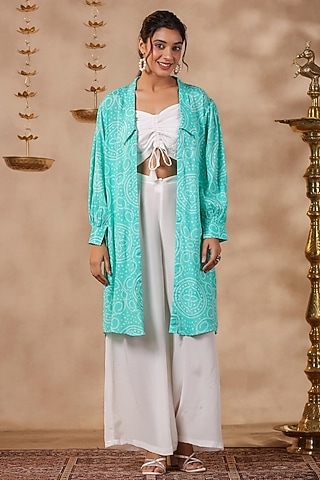 White Natural Crepe Pant Set by SAMAAYA JAIPUR
