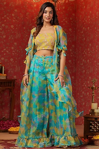 Multi-Colored Organza Foil Printed Co-Ord Set by SAMAAYA JAIPUR