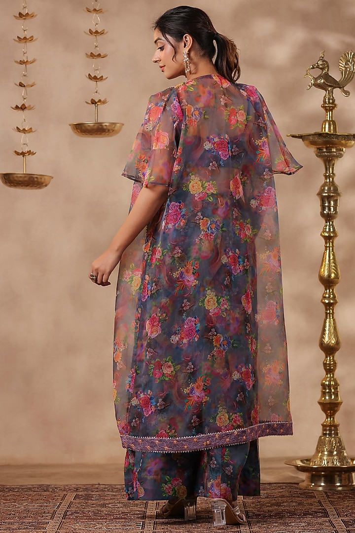Grey Organza Digital Printed Co-Ord Set by SAMAAYA JAIPUR at Pernia's Pop Up Shop