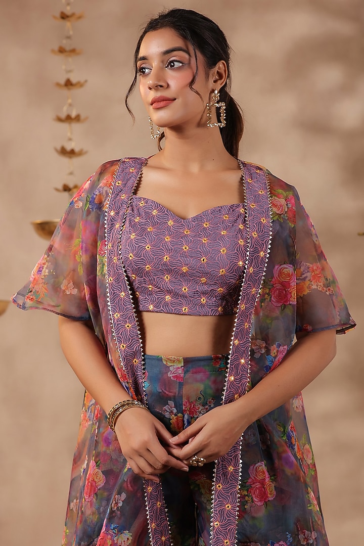 Grey Organza Digital Printed Co-Ord Set by SAMAAYA JAIPUR at Pernia's Pop Up Shop