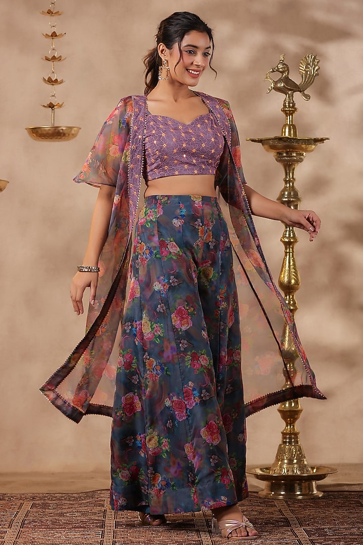 Grey Organza Digital Printed Co-Ord Set by SAMAAYA JAIPUR at Pernia's Pop Up Shop