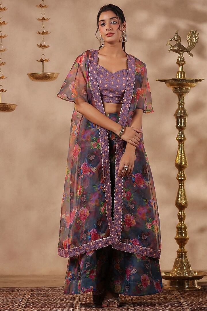 Grey Organza Digital Printed Co-Ord Set by SAMAAYA JAIPUR at Pernia's Pop Up Shop