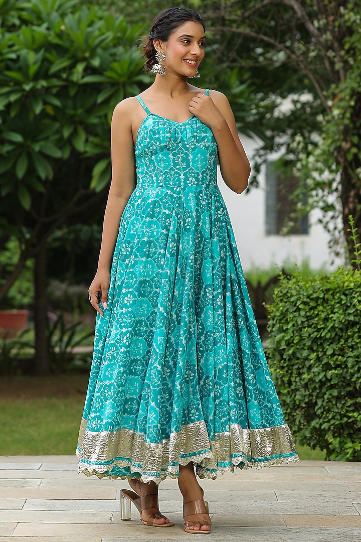 Blue Cotton Block Printed Maxi Summer Dress by SAMAAYA JAIPUR at Pernia's  Pop Up Shop
