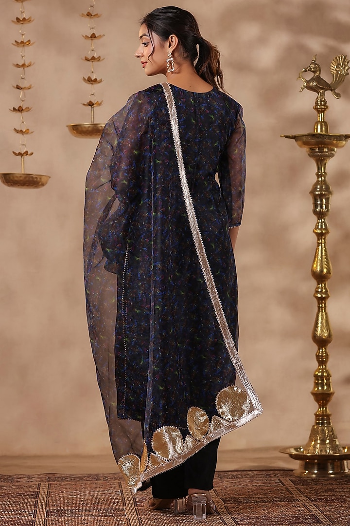 Black Organza Digital Printed Straight Kurta Set by SAMAAYA JAIPUR at Pernia's Pop Up Shop