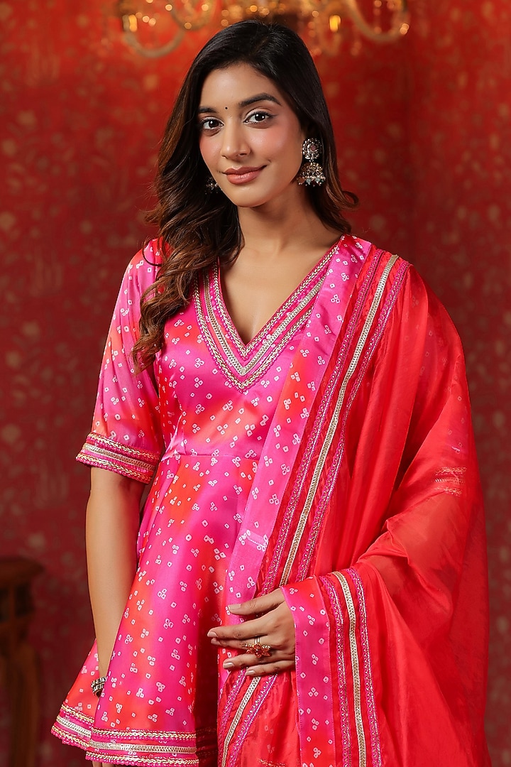 Pink Jimmy Choo Bandhani Printed Sharara Set by SAMAAYA JAIPUR at Pernia's Pop Up Shop