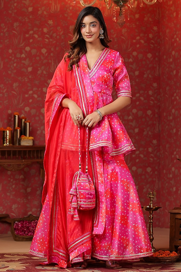 Pink Jimmy Choo Bandhani Printed Sharara Set by SAMAAYA JAIPUR at Pernia's Pop Up Shop