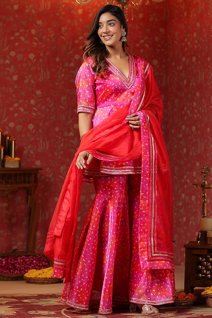 Pink Jimmy Choo Bandhani Printed Sharara Set by SAMAAYA JAIPUR at Pernia's Pop Up Shop