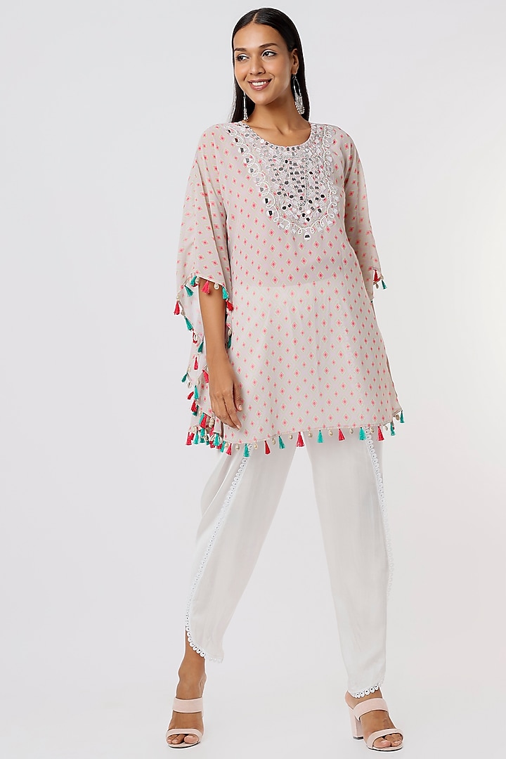 Grey Embroidered Kaftan Set by Sajeda Lehry