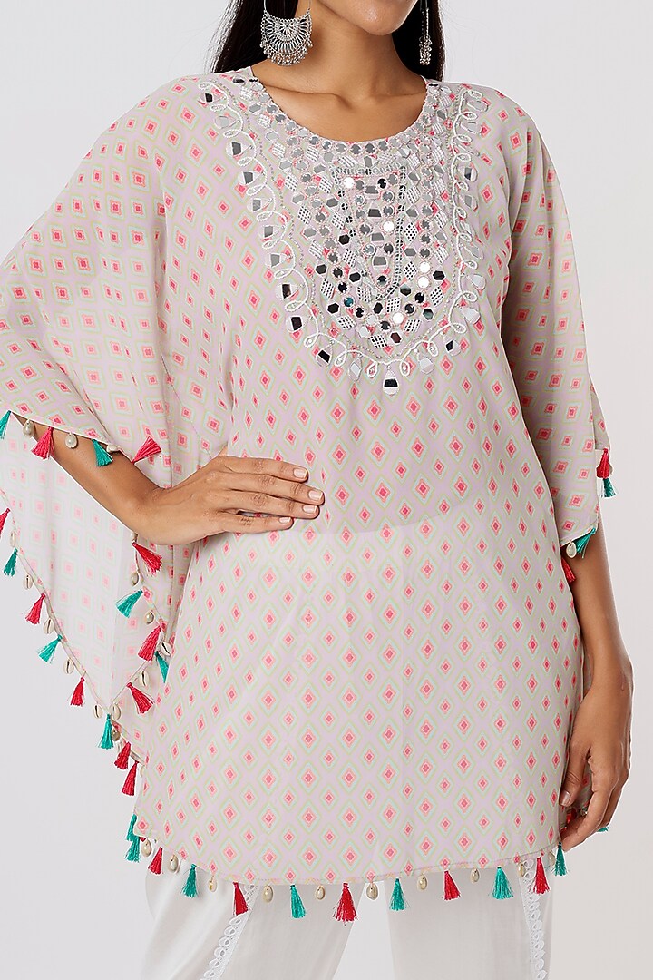 Grey Embroidered Kaftan Set by Sajeda Lehry at Pernia's Pop Up Shop