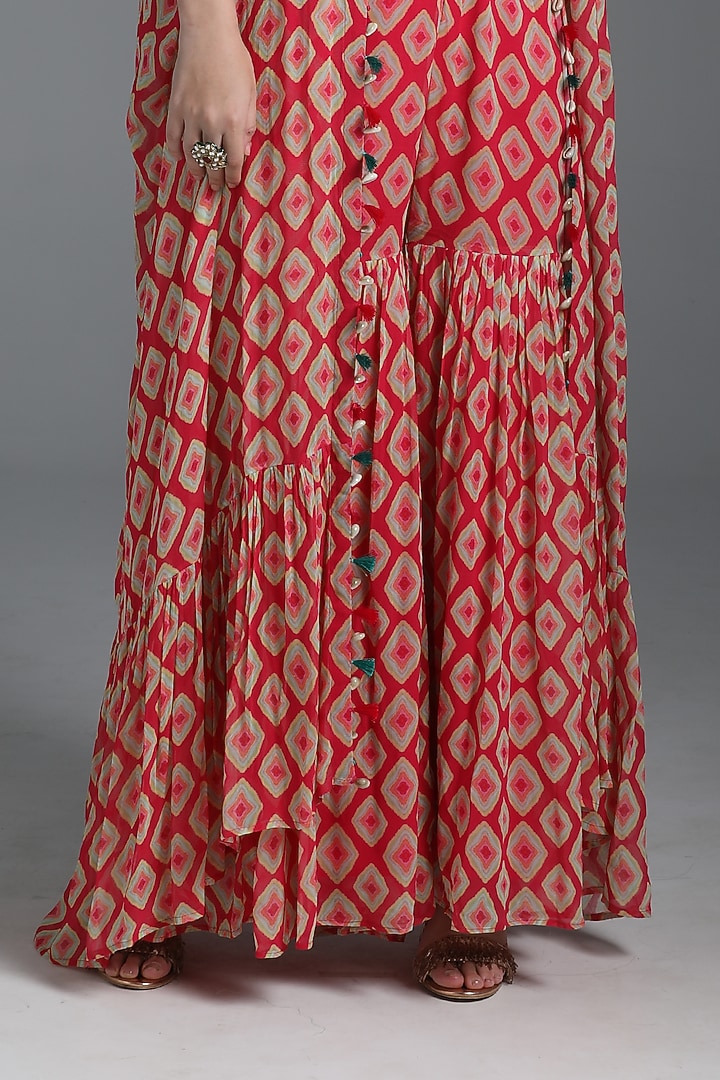 Rani Pink Embroidered & Printed Jacket Set by Sajeda Lehry at Pernia's Pop Up Shop