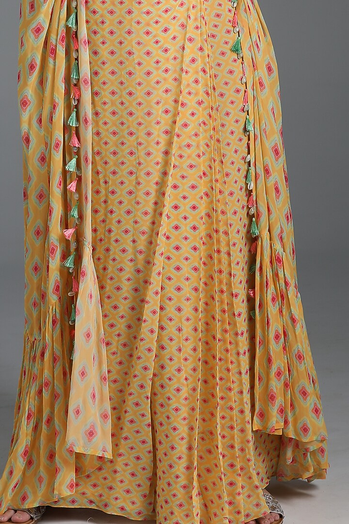 Dandelion Yellow Embroidered & Printed Jacket Set by Sajeda Lehry at Pernia's Pop Up Shop