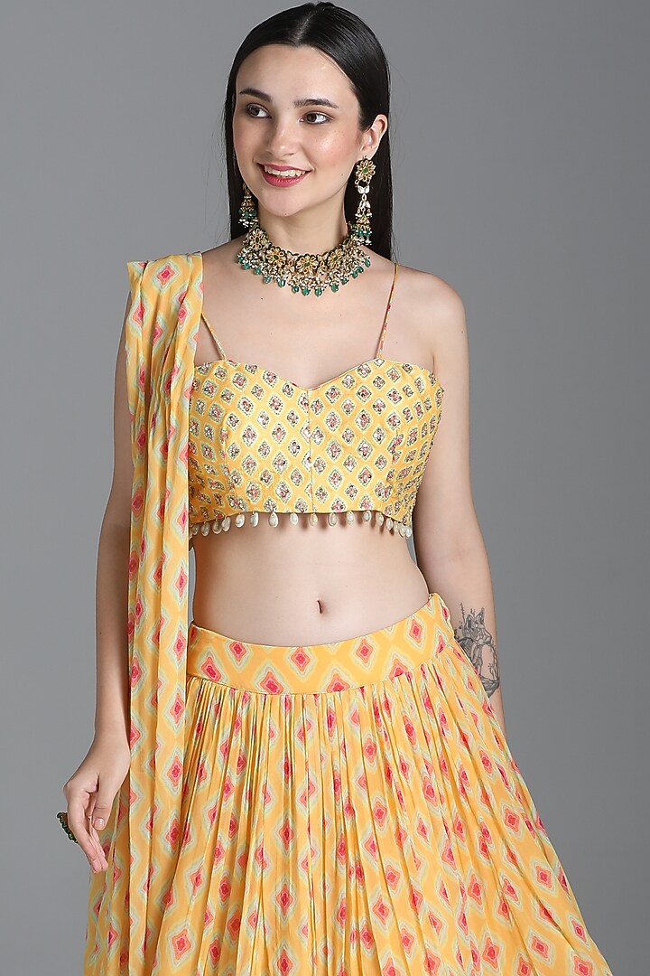 Dandelion Yellow Printed Wedding Lehenga Set by Sajeda Lehry at Pernia's Pop Up Shop