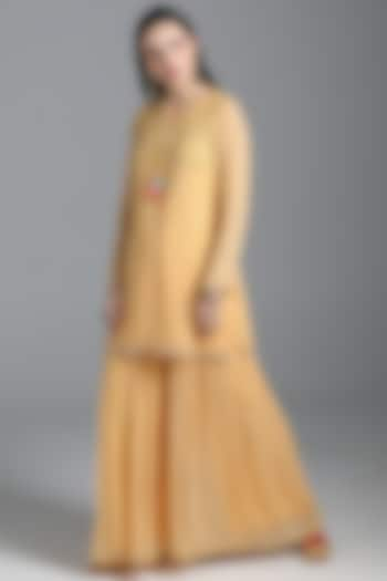 Dandelion Yellow Printed Sharara Set by Sajeda Lehry