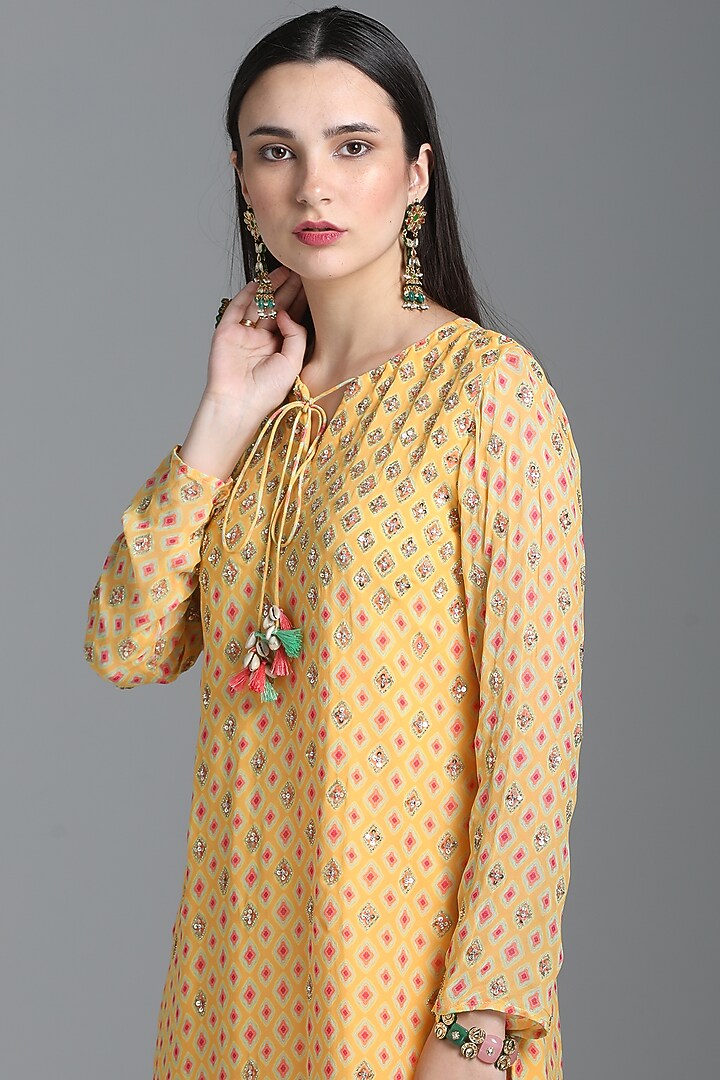 Dandelion Yellow Printed Party Wear Sharara Set by Sajeda Lehry at Pernia's Pop Up Shop