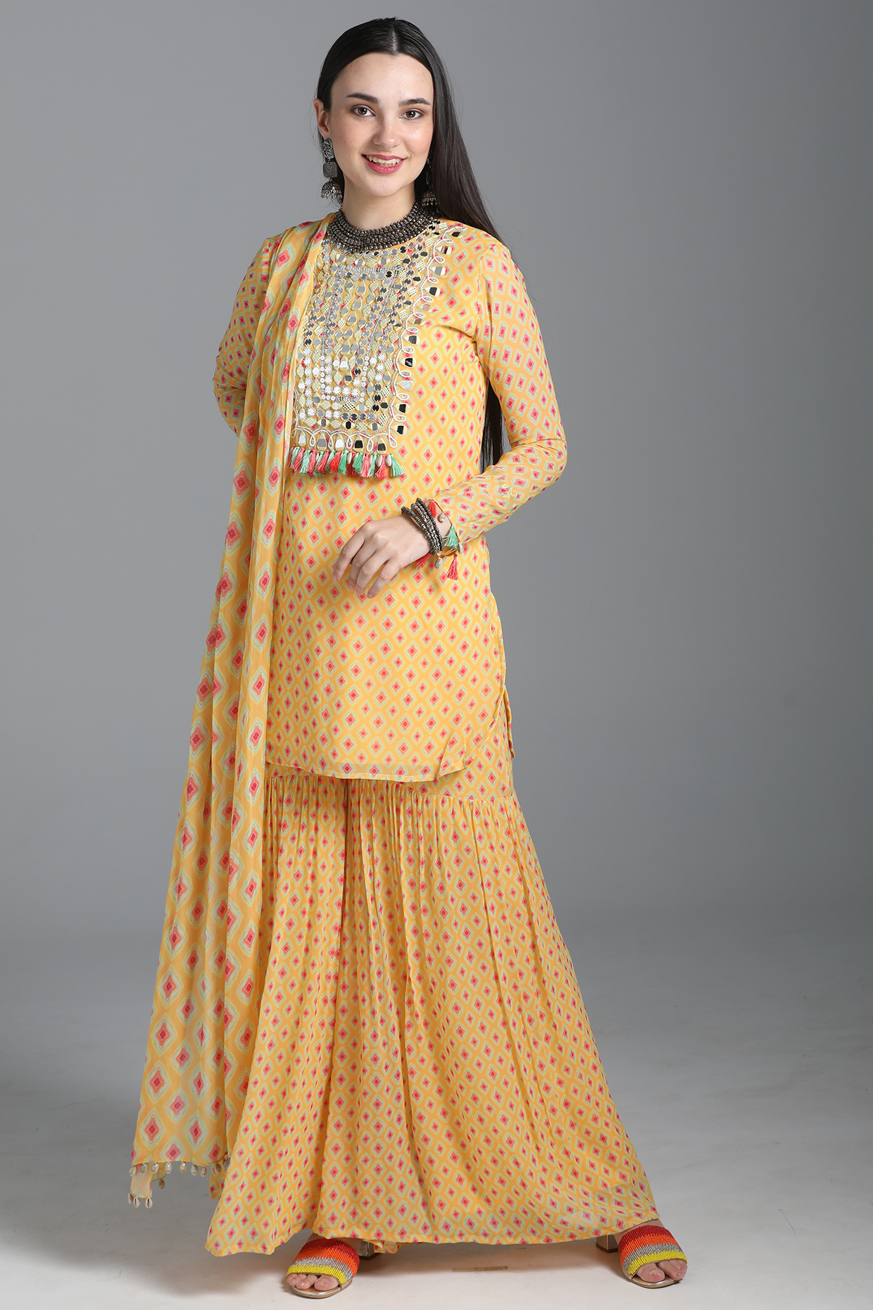 Dandelion Yellow Georgette Sharara Set by Sajeda Lehry