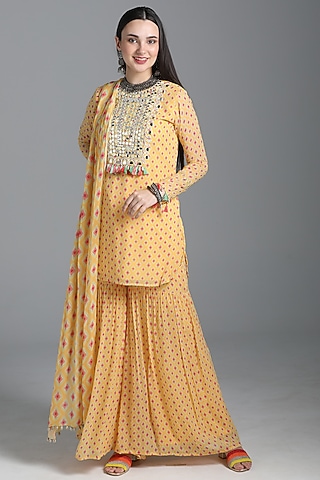 Dandelion Yellow Georgette Sharara Set by Sajeda Lehry