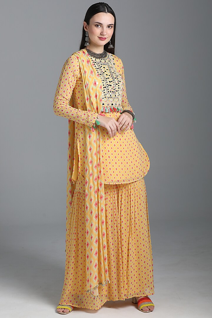 Dandelion Yellow Georgette Party Wear Sharara Set by Sajeda Lehry at Pernia's Pop Up Shop