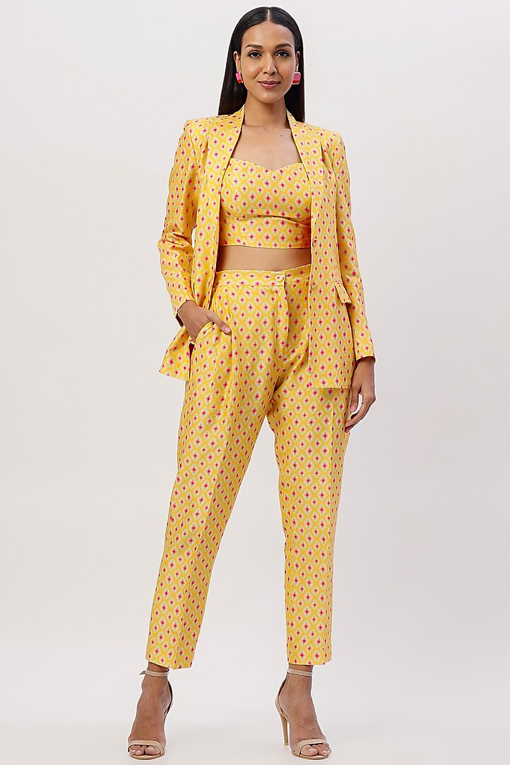 Yellow Printed Jacket Set by Sajeda Lehry at Pernia's Pop Up Shop