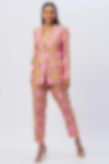 Peach Printed Jacket Set by Sajeda Lehry at Pernia's Pop Up Shop