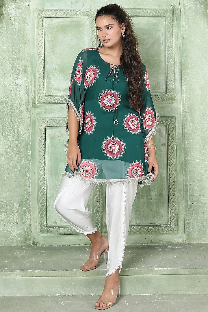 Green Embroidered Kaftan Set by Sajeda Lehry