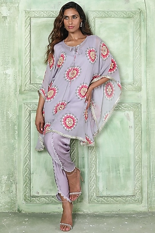 Lilac Embroidered Kaftan Set by Sajeda Lehry