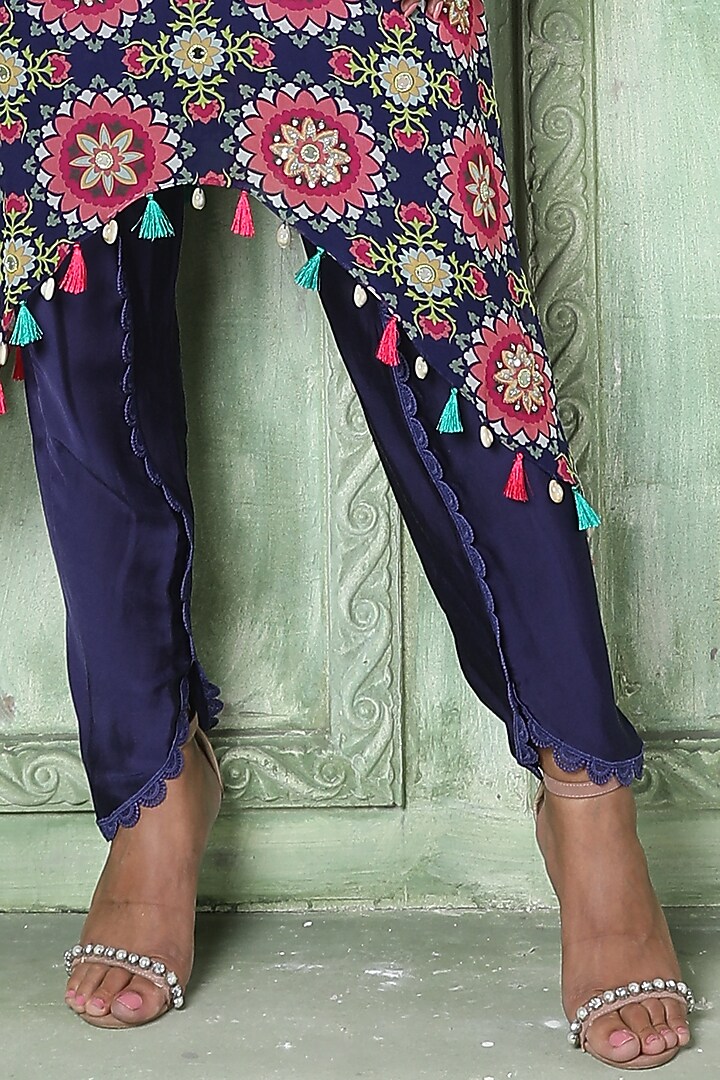 Blue Embroidered Asymmetric Tunic Set by Sajeda Lehry at Pernia's Pop Up Shop