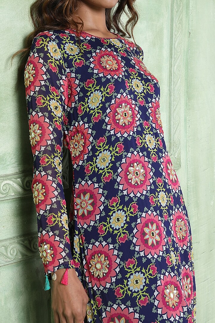 Blue Embroidered Asymmetric Tunic Set by Sajeda Lehry at Pernia's Pop Up Shop