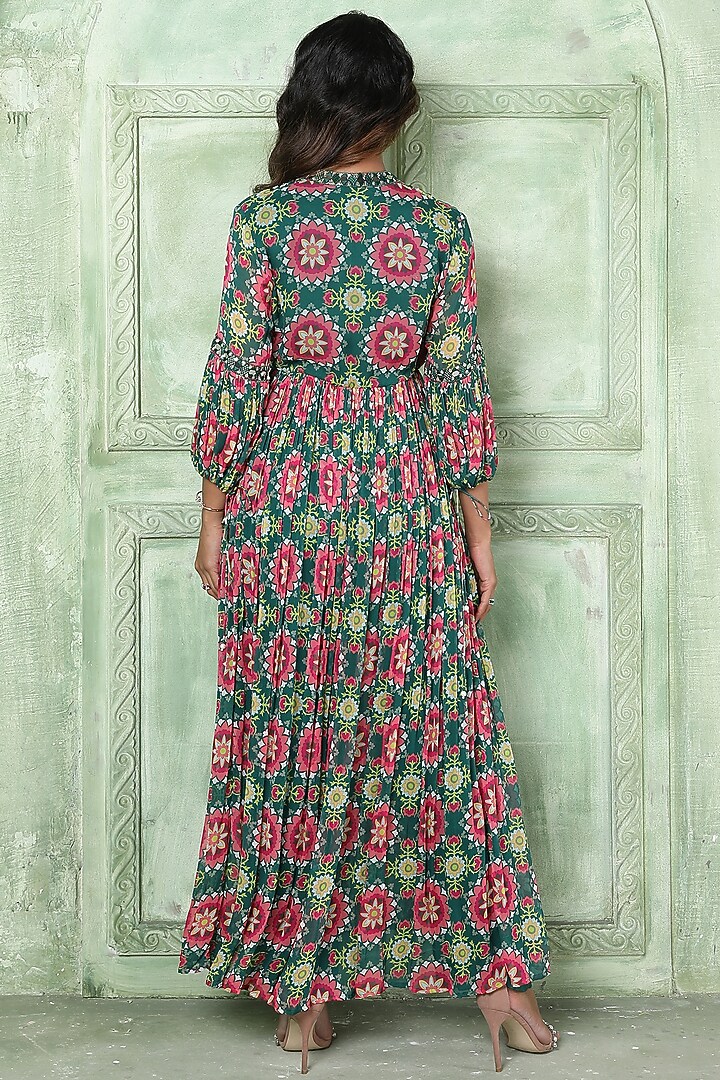 Green Silk Georgette Tunic Set by Sajeda Lehry at Pernia's Pop Up Shop