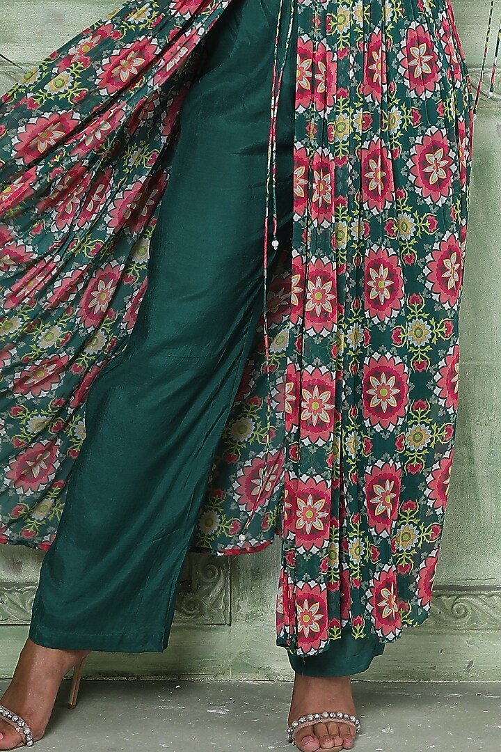 Green Silk Georgette Tunic Set by Sajeda Lehry at Pernia's Pop Up Shop