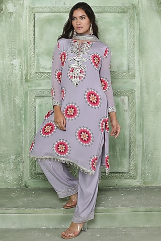 Lilac Printed Kurta Set by Sajeda Lehry