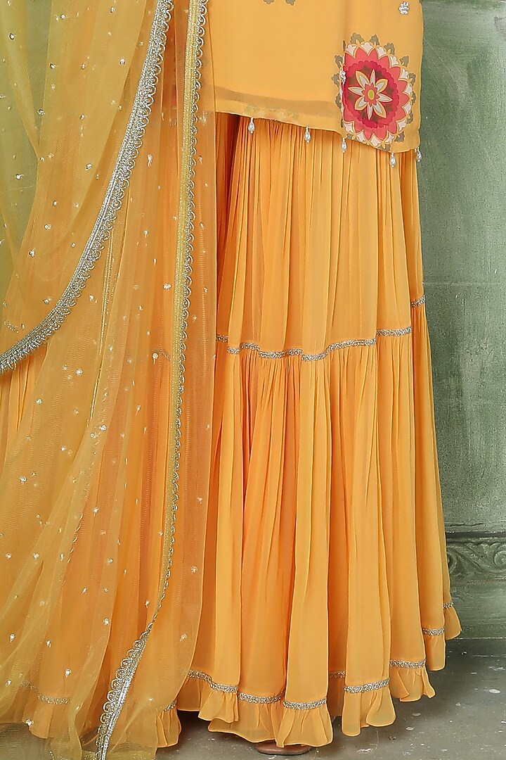 Yellow Silk Georgette Party Wear Sharara Set by Sajeda Lehry at Pernia's Pop Up Shop