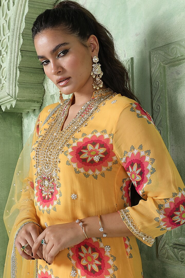 Yellow Silk Georgette Party Wear Sharara Set by Sajeda Lehry at Pernia's Pop Up Shop