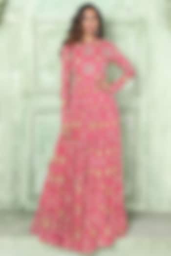 Pink Embroidered Anarkali Dress by Sajeda Lehry